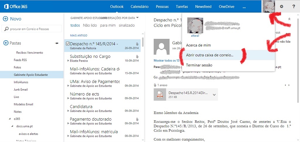 Outlook Web App: Abrir outra caixa de correio